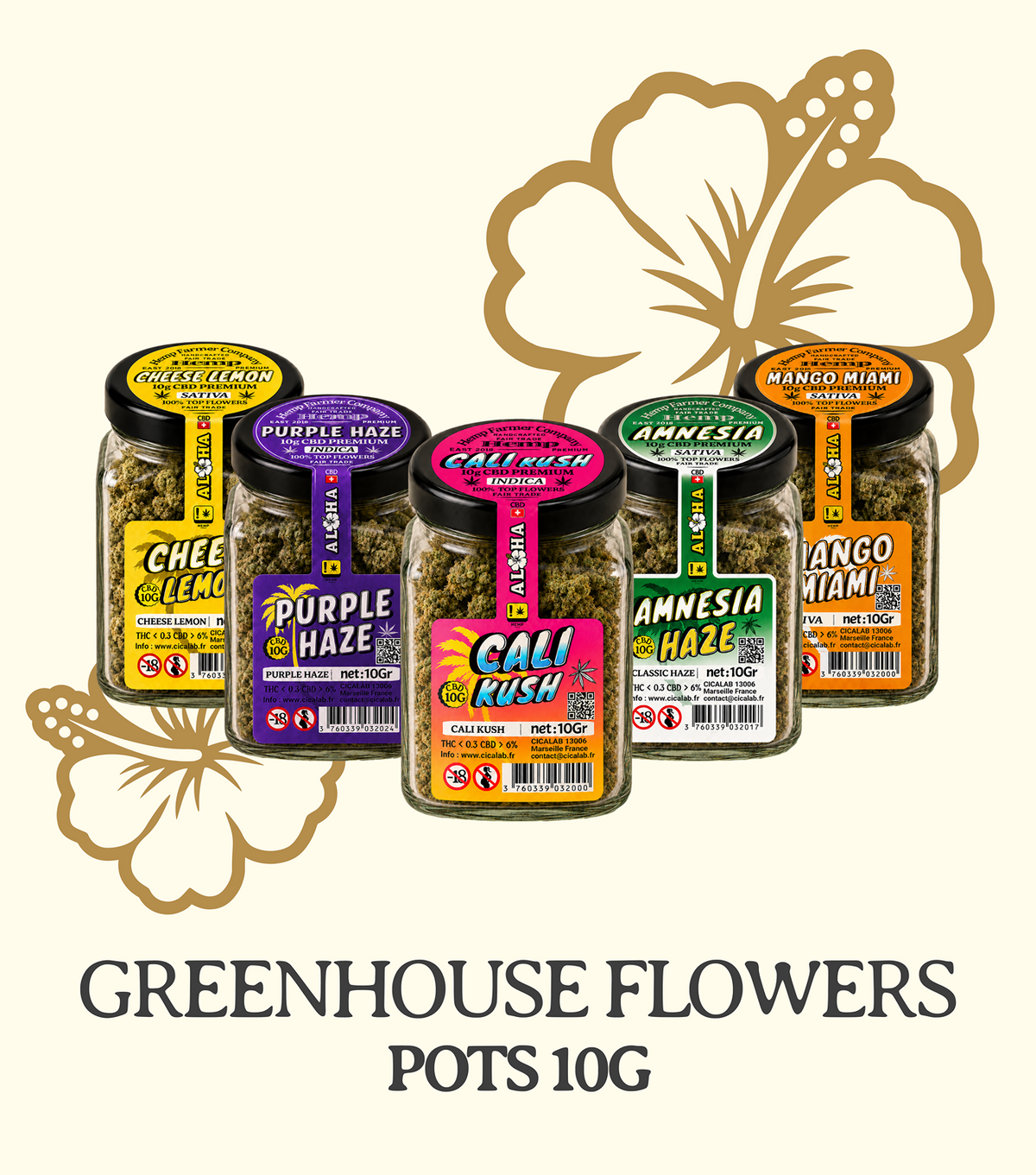 Fleurs CBD Aloha 10G Greenhouse – 5 saveurs Cica Lab