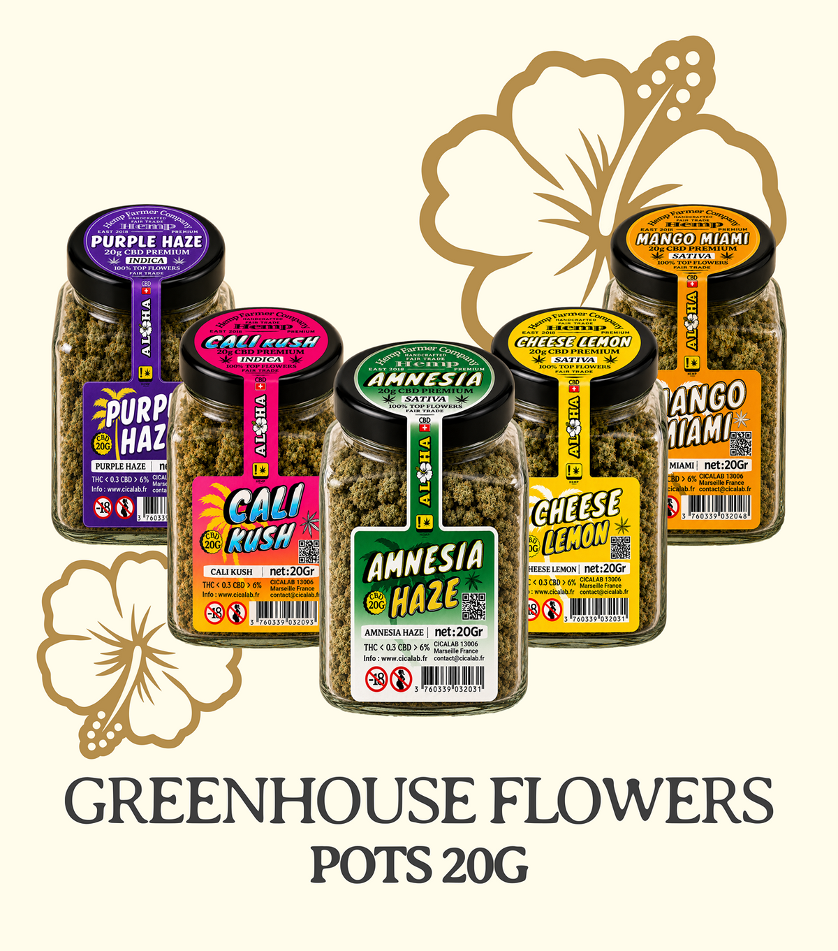 Fleurs CBD Aloha 20G Greenhouse – 5 saveurs Cica Lab