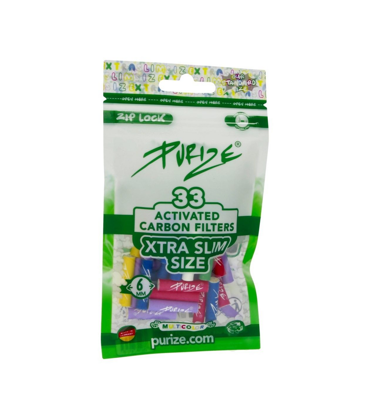 PURIZE XTRA Slim – 33 filtres à charbon actif 6 mm multicolores